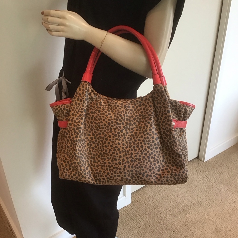 Kate Spade Stevie Leopard Print Red Leather Purse Tote Bag AS IS - Picture 2 of 10